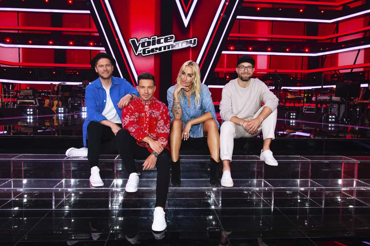 The Voice of Germany am 7.10.2021 Alle Talente, Songs - hier im Bild die Coaches von TVoG 2021 Johannes Oerding, Nico Santos, Sarah Connor und Mark Forster