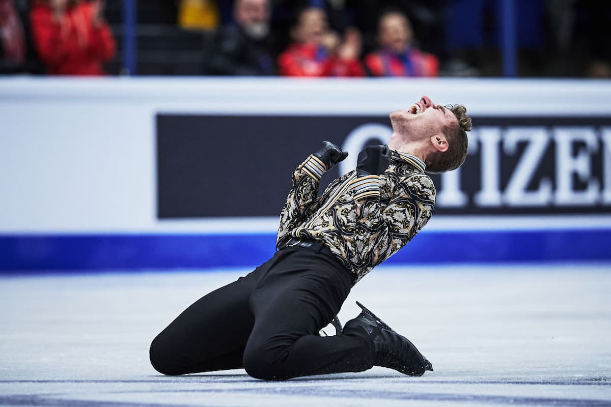 Eiskunstlauf-EM 2023 - hier im Bild Matteo Rizzo aus Italien nach der Kür - Platz 2