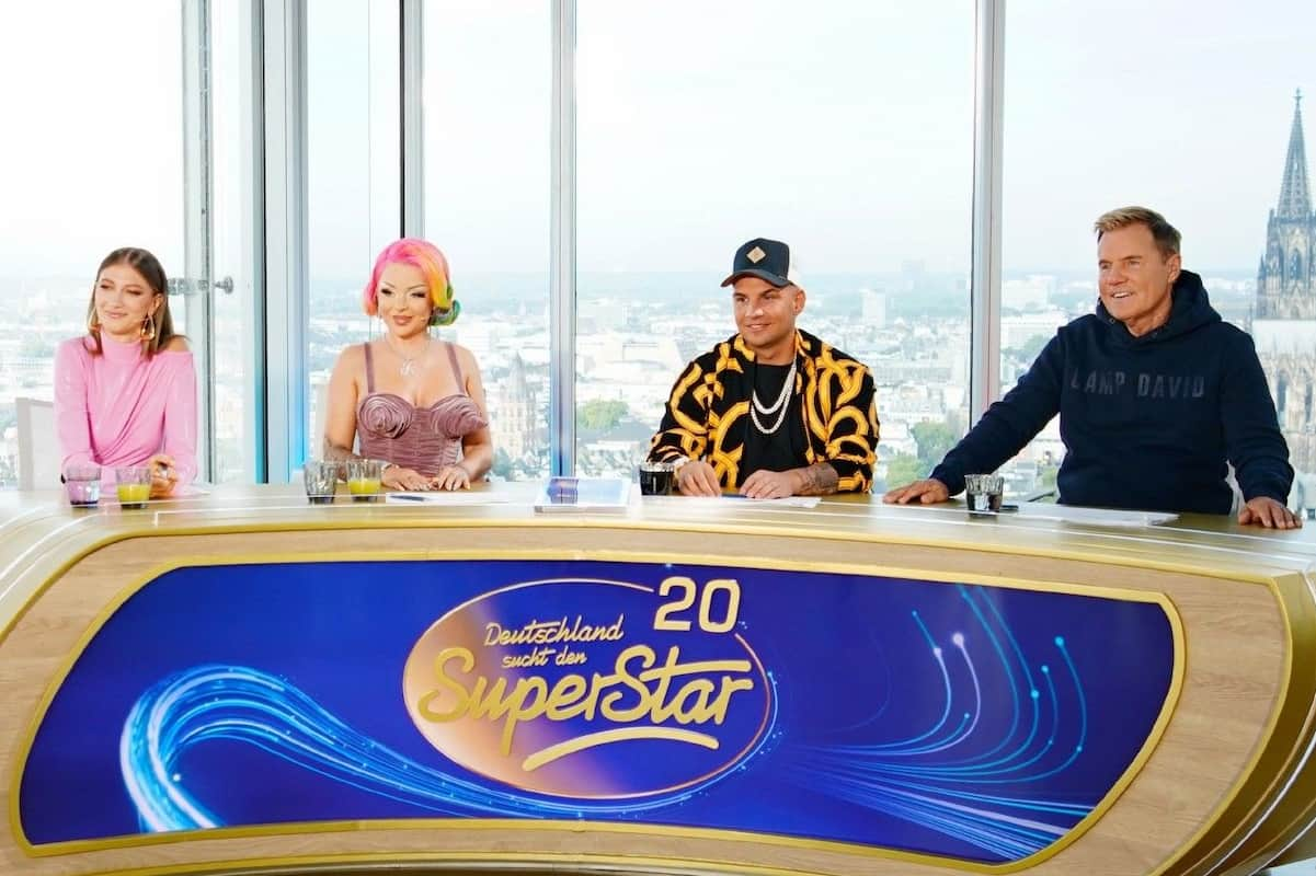 Neue Jury-Verhältnisse bei DSDS 2023 - hier im Bild die DSDS-Jury 2023 mit Leony, Katja Krasavice, Pietro Lombardi und Dieter Bohlen