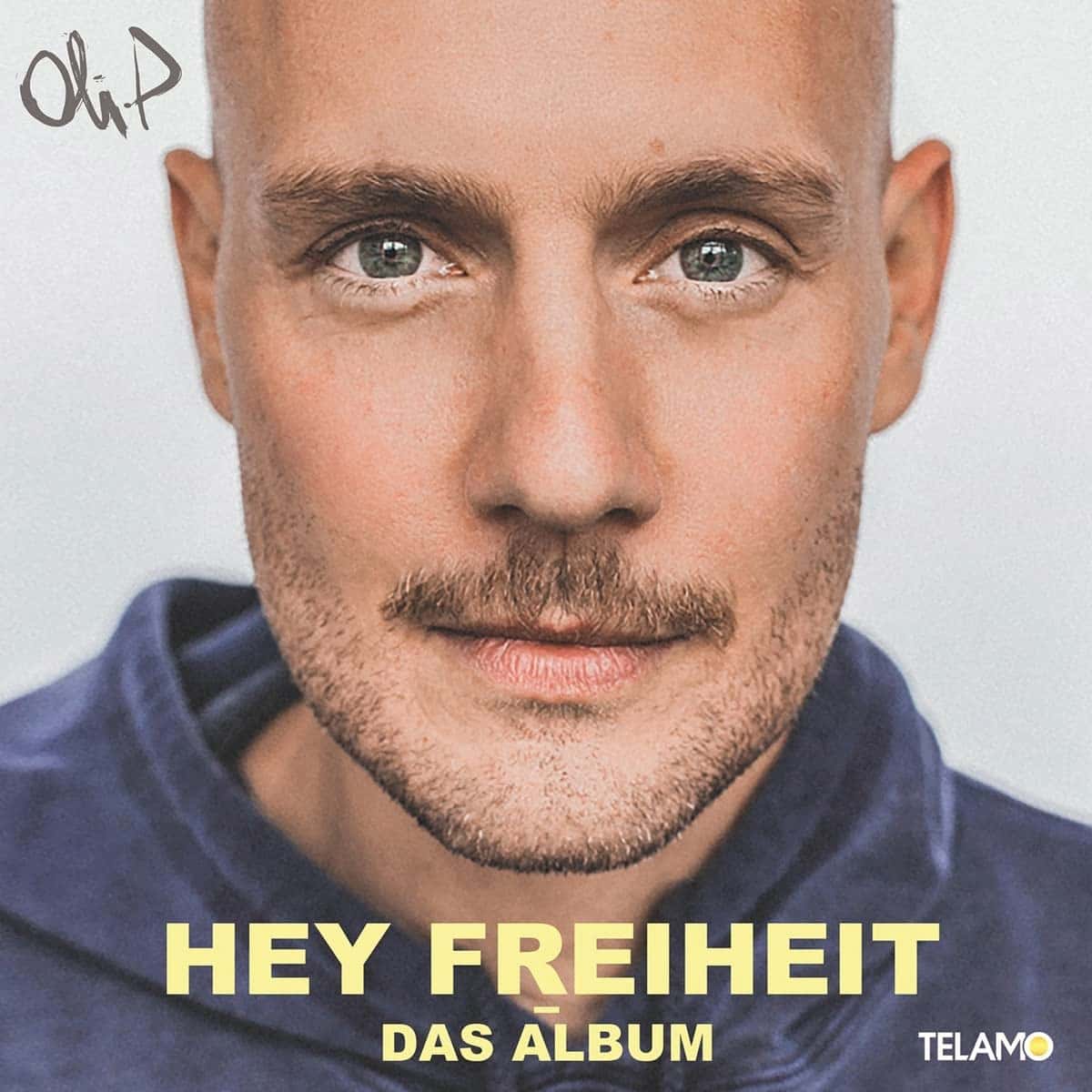Oli P CD 2023 “Hey Freiheit - das Album” - im Bild das CD-Cover mit dem Gesicht von Oli P in Großaufnahme