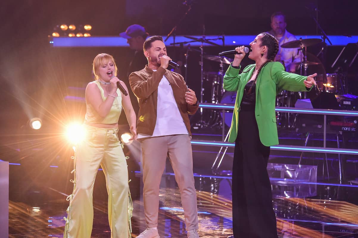 Jystyna, Kevin und Kim im Battle Team Shirin bei The Voice of Germany am 20.10.2023