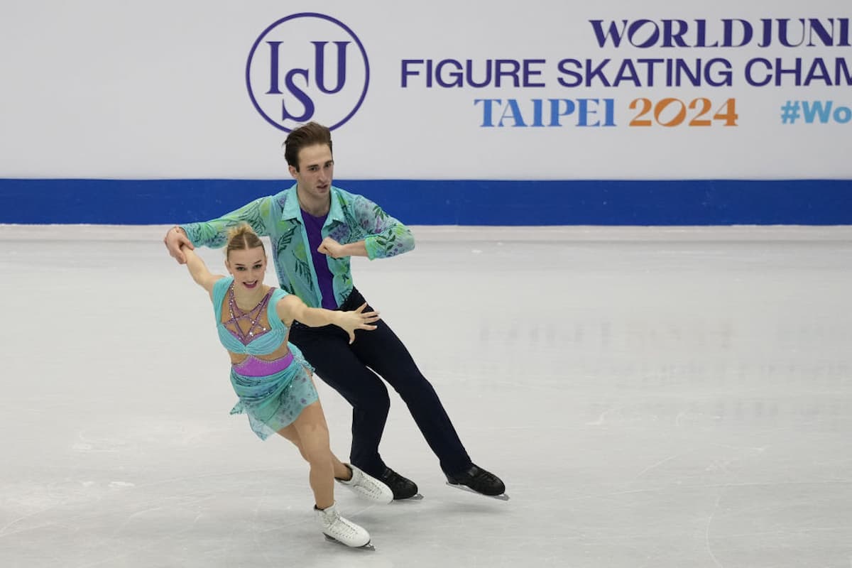 Anastasia Metelkina & Luka Berulava aus Georgien - Platz 1 Eiskunstlauf-WM Junioren 2024 im Kurzprogramm