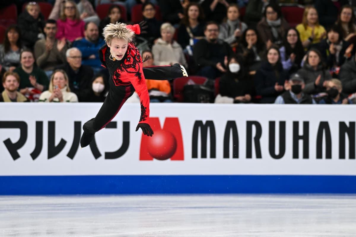 Ilia Malinin aus den USA im Kurzprogramm der Eiskunstlauf-WM 2024