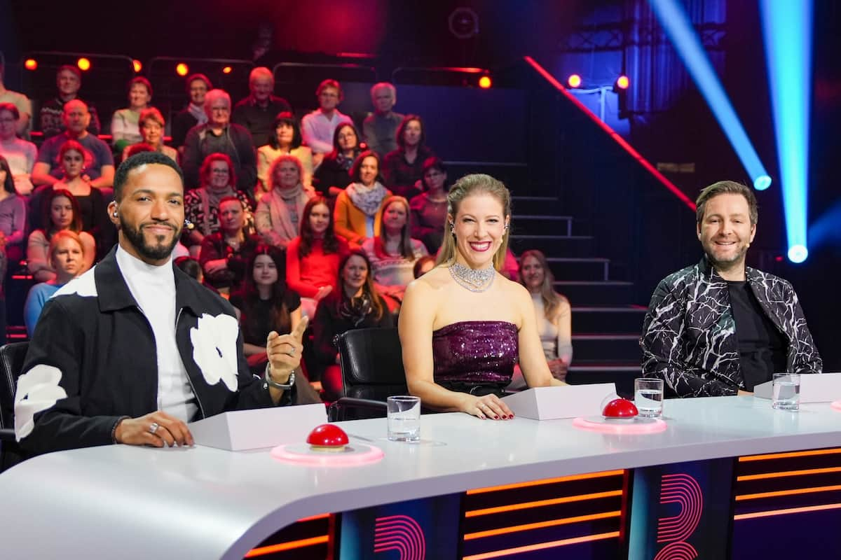 Jury bei Die große Chance 12.4.2024 (DGC) - hier im Bild die Jury-Mitglieder Cesar Sampson, Maria Angelini-Santner und Josh