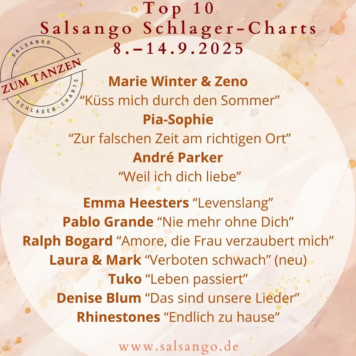 Salsango Schlager Charts Top 10 Woche 37-2025 - 8.-14.9.2025