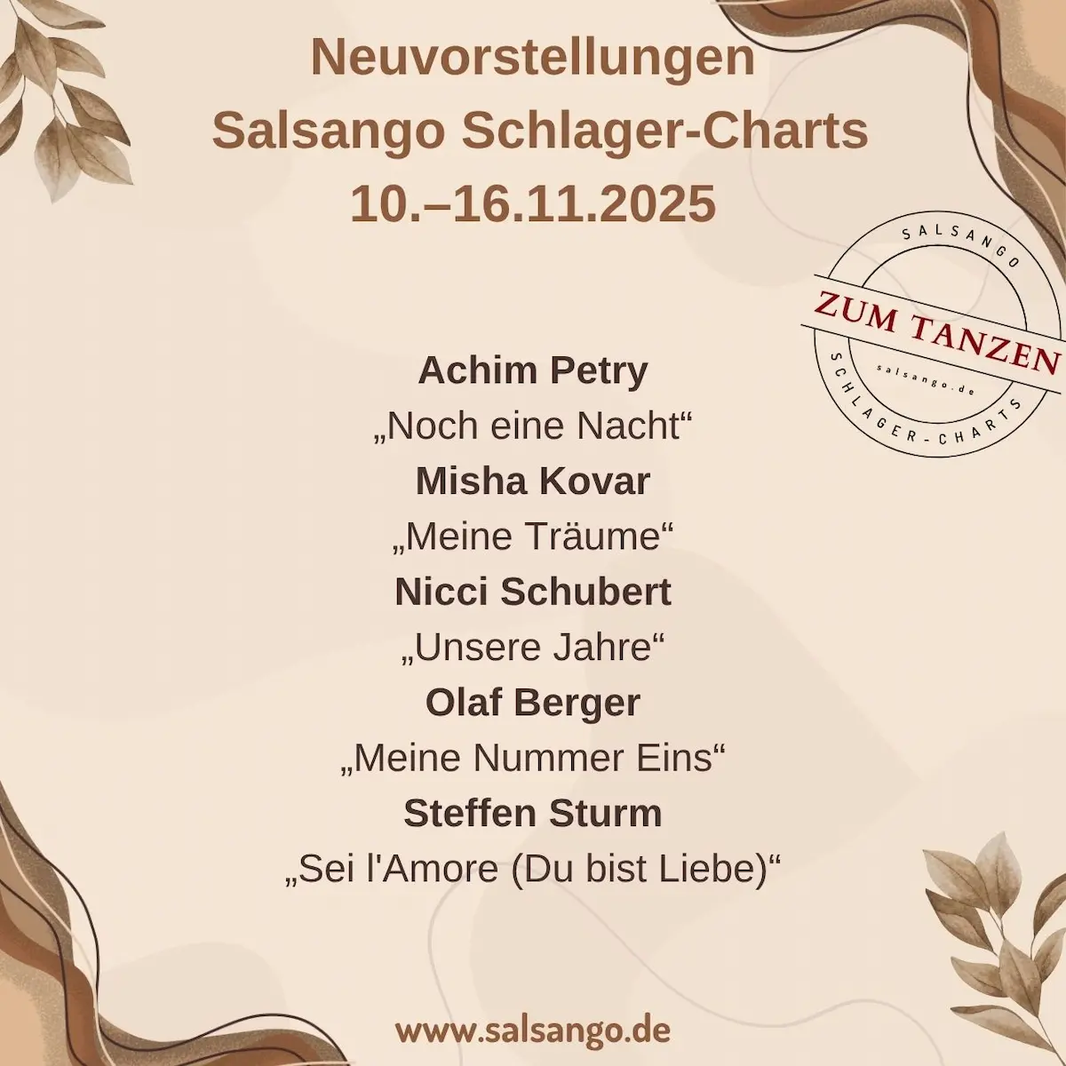 Neuvorstellungen November Schlager-Charts von Salsango - KW 46-2025