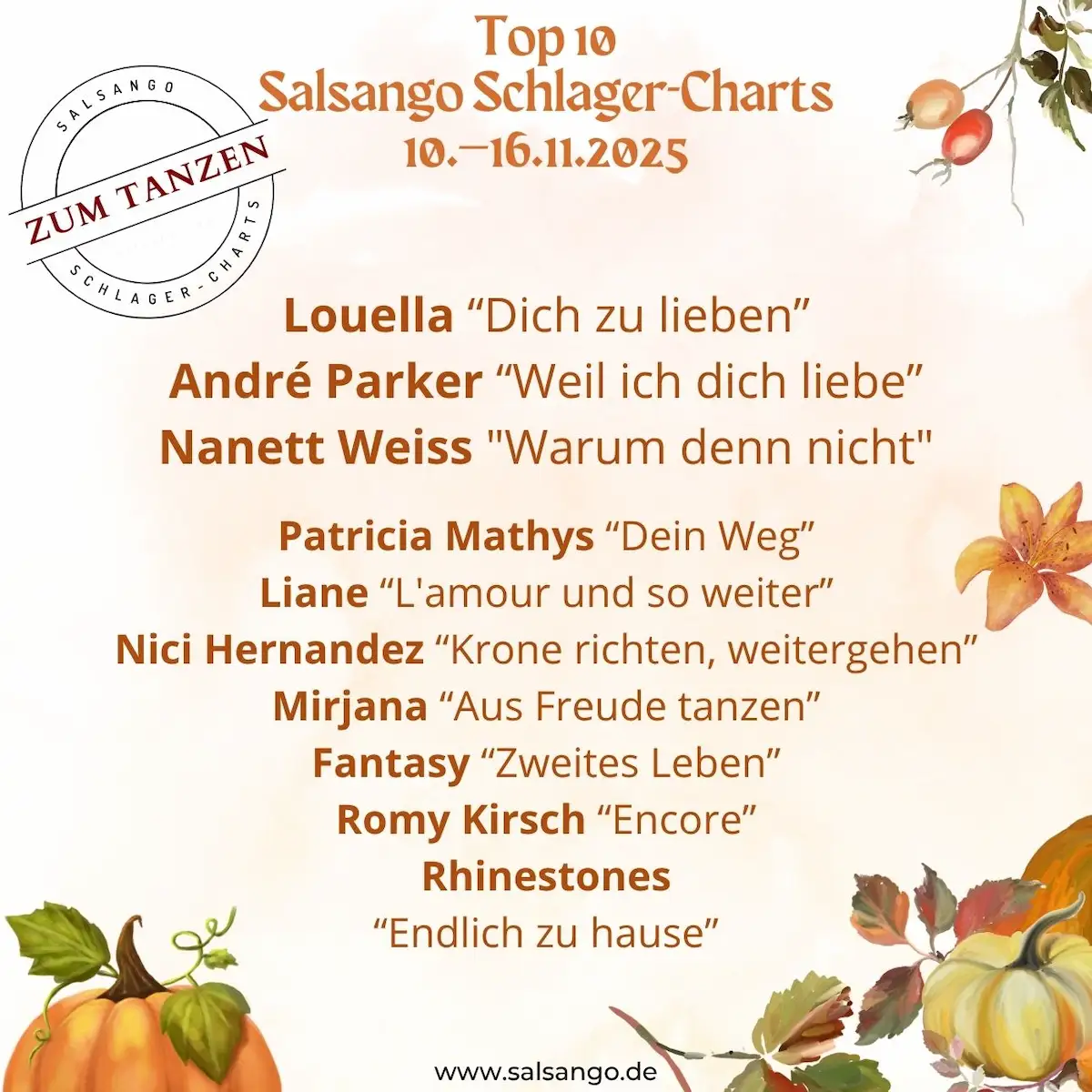 Top 10 November Schlager-Charts von Salsango - KW46-2025