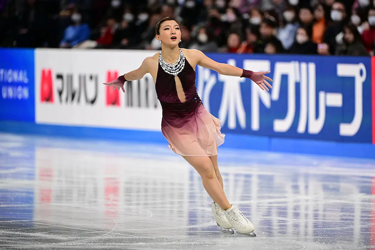 Kaori Sakamoto aus Japan in der Kür beim Eiskunstlauf Grand Prix Finale 2025