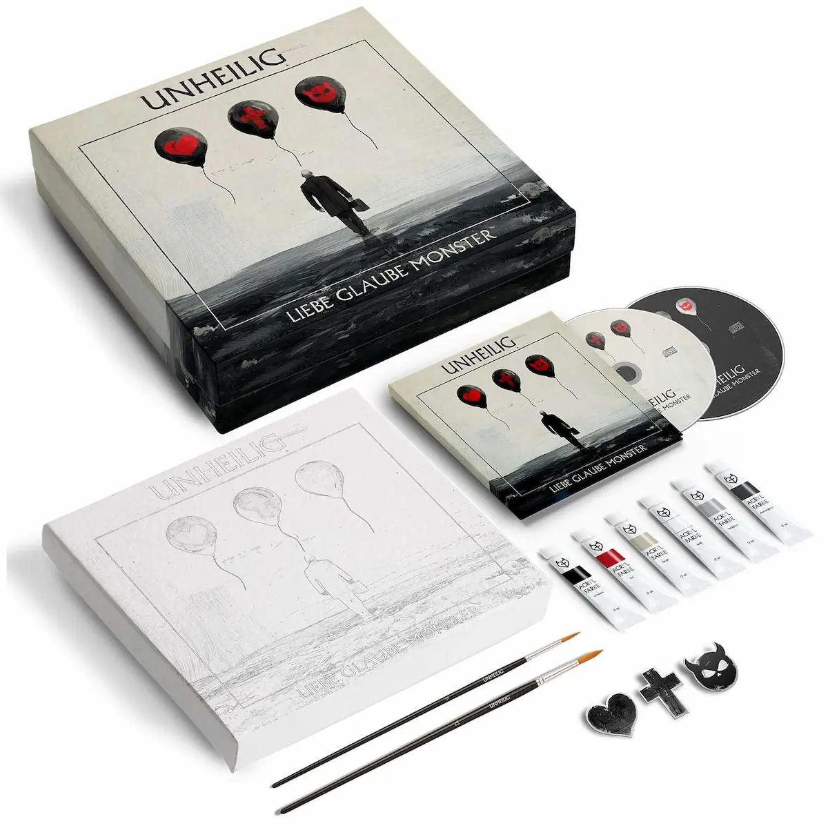 Album Unheilig „Liebe Glaube Monster“ 2026 - die Limitierte Fan-Box mit dem Inhalt, den Mal-Utensilien
