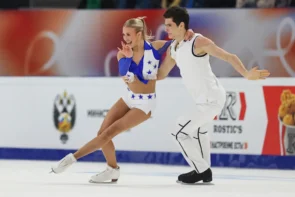 Eiskunstlauf Grand Prix Finale 2026 Russland 6.–9. März 2026 in Tscheljabinsk - hier im Bild Sofia Leonteva - Daniil Gorelkin, Eistanz-Paar im Rhythm Dance