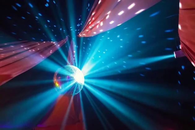 Let's dance am 6. März 2026 - Meinung, Kritik, Kommentare - Lichtblicke - das Foto ist das Staffel-Foto bei Salsango für Let's dance 2026, es zeigt eine Spiegelkugel in einem dunklen Raum, die von Scheinwerfern angestrahlt wird und deren Licht reflketiert