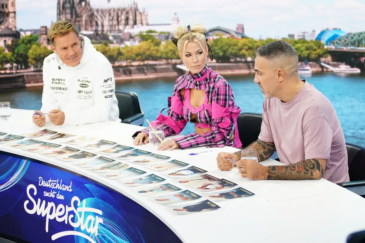 DSDS 18.4.2026 - die Jury bei der Auswahl der besten Kandidaten für den Recall - im Bild Dieter Bohlen, Isi Glück und Bushido