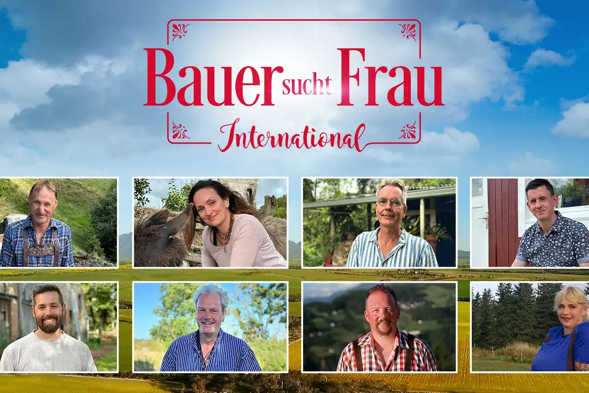 Bauer sucht Frau International 18.5.2026 Beginn (Folge 1) der neuen Staffel - hier im Bild das Logo der Dating-Show und in kleinen Bildern alle Bauern und Bäuerinnen, die in diesem Jahr dabei sind