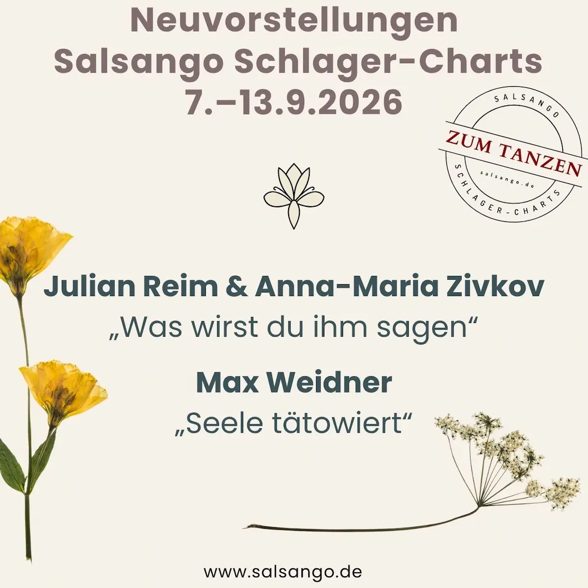 Neuvorstellungen September 2026 Schlager-Charts von Salsango - KW 37 - 7.-13. September