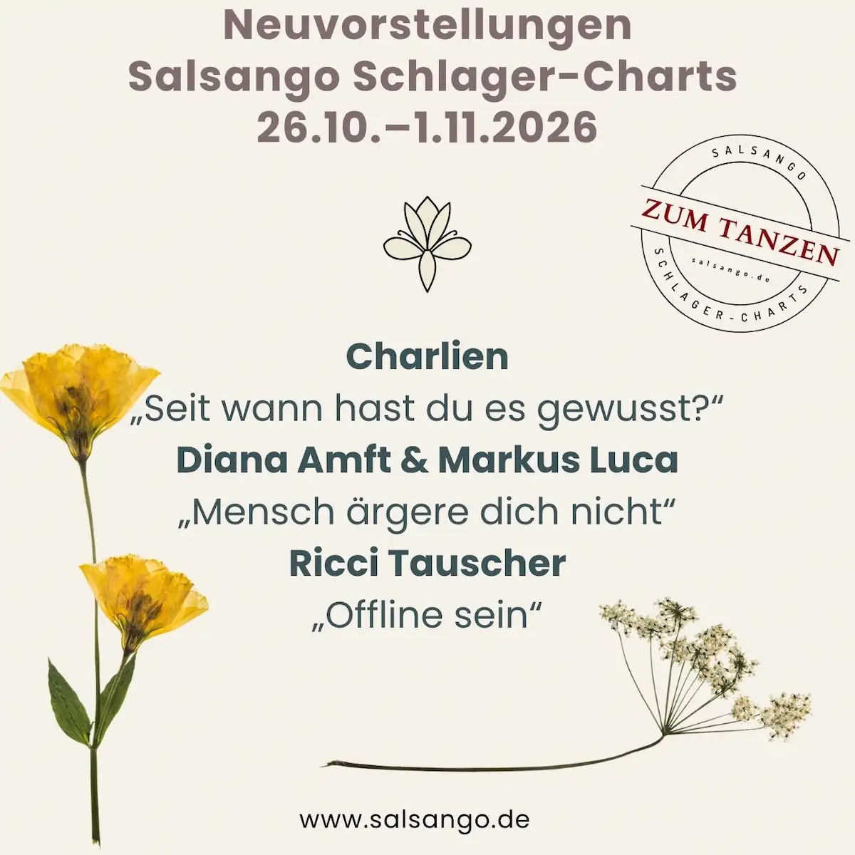 Neuvorstellungen Oktober 2026 Schlager-Charts von Salsango - KW 44 - 26.10.-1.11.